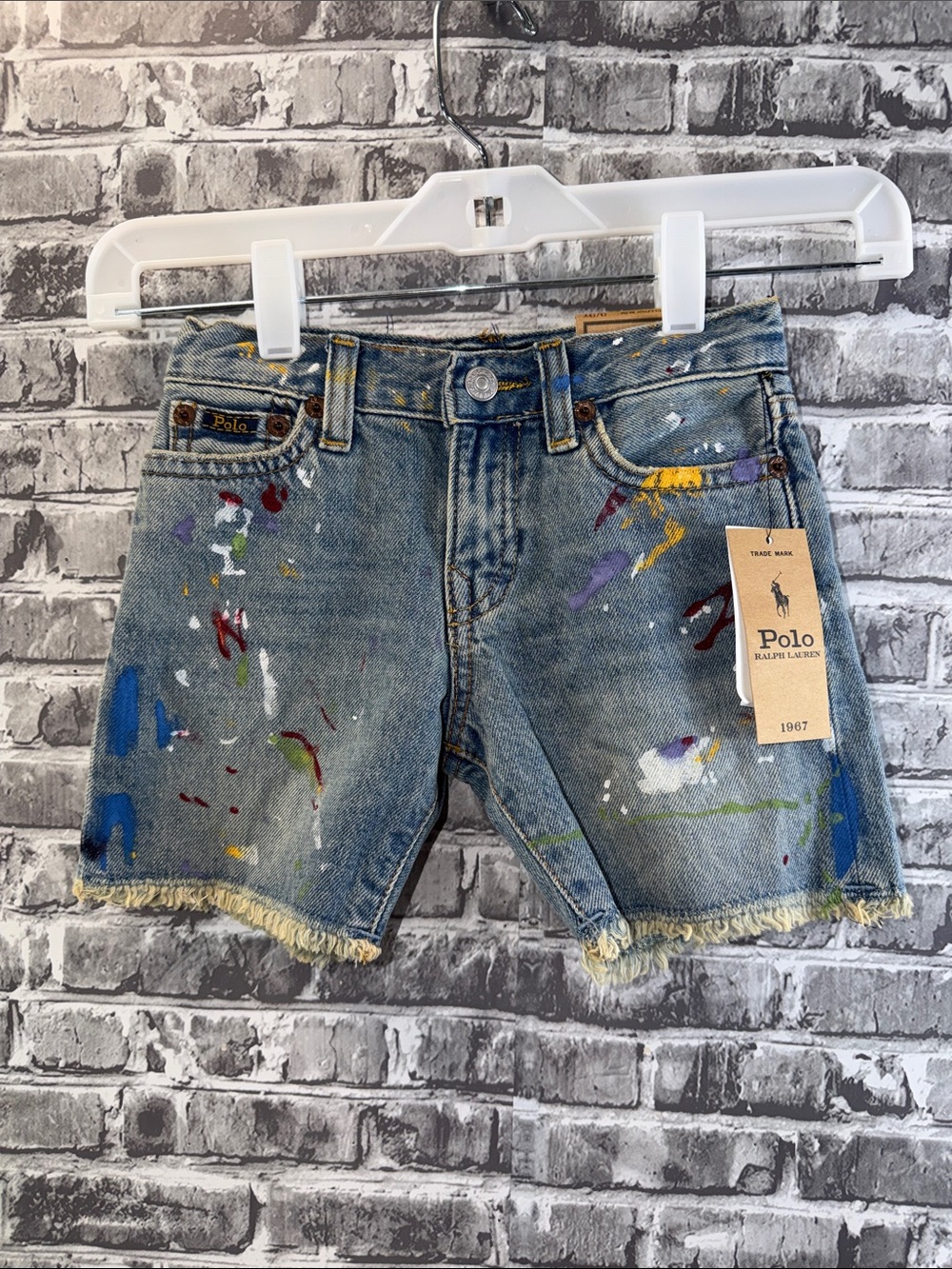 NWT Polo by Ralph Lauren Blue Denim Paint-Splatter Jean Shorts